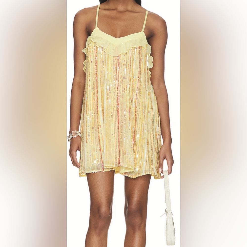 TULAROSA Novah Sequin Mini Dress in Lemonade / Butter Yellow NWT